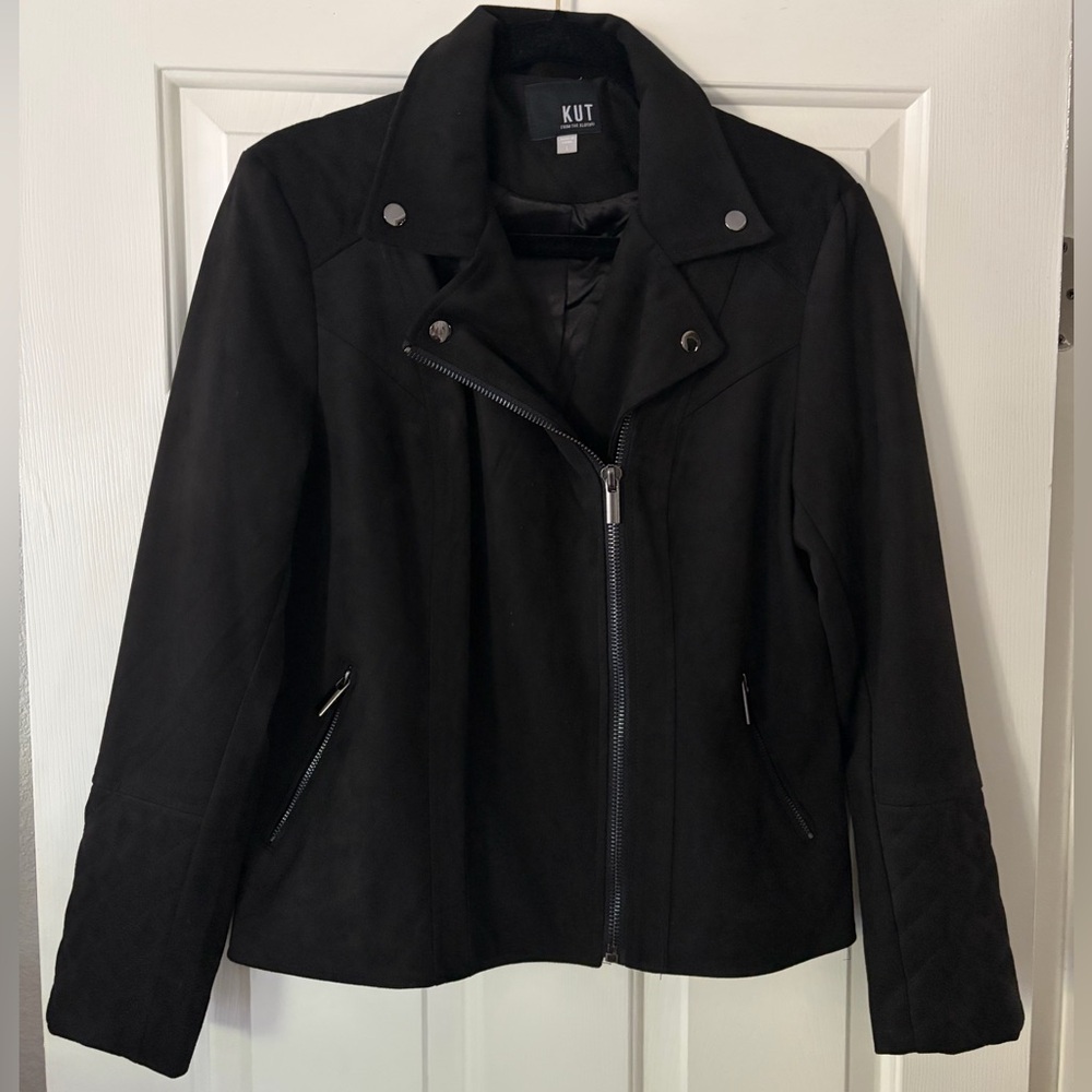 KUT from the Kloth Black Quilted Faux Suede Moto Jacket - Large - EUC